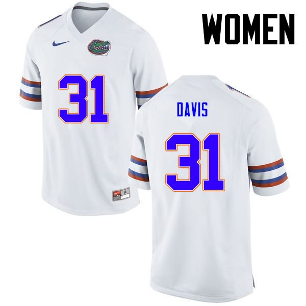 Women's NCAA Florida Gators Shawn Davis #31 Stitched Authentic Nike White College Football Jersey DIT7465ZX